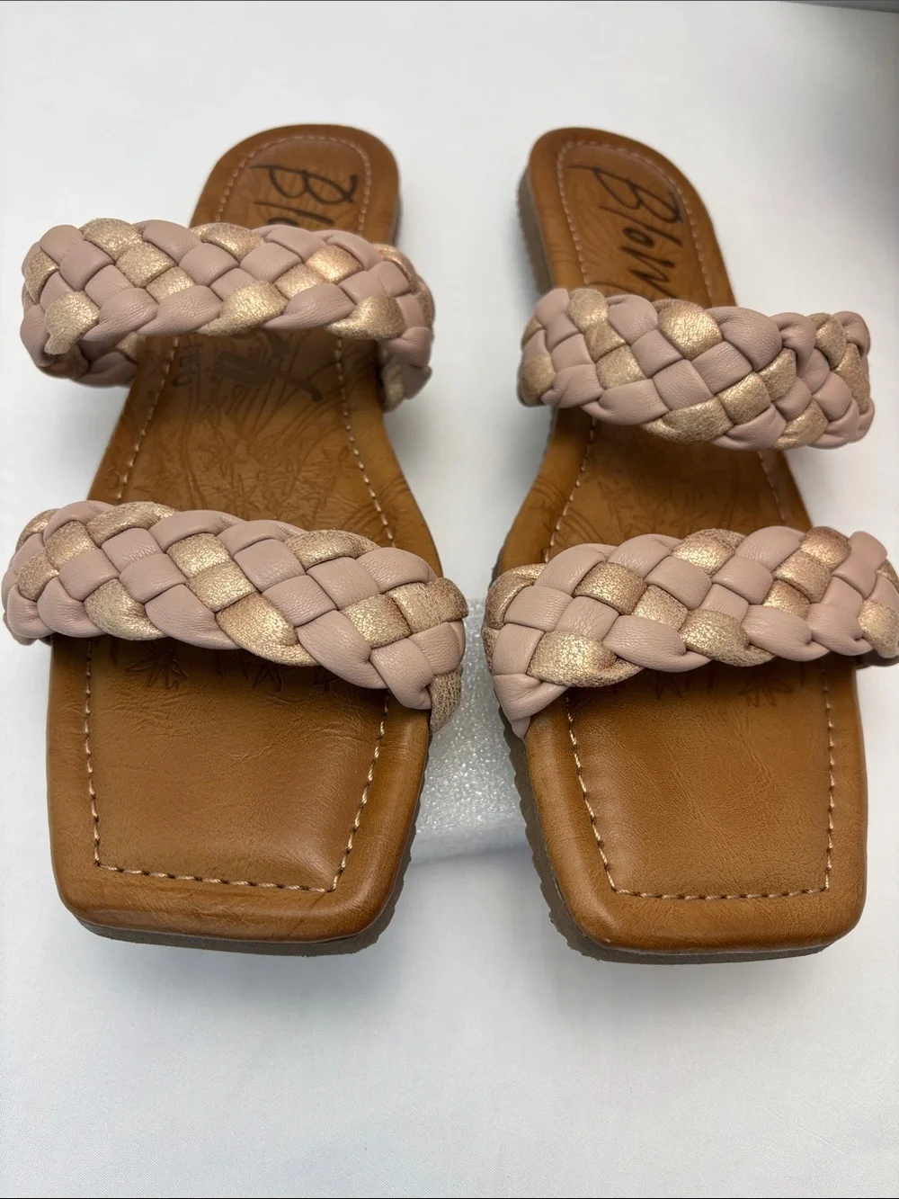 Blowfish Malibu Womens 10‎ Braided Double-Strap Slide Sandals in Blush&Gold #725